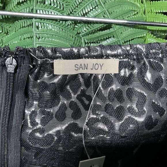 SAN JOY Tops Women Small Black Silver Animal Print Strapless Peplum Blouse 2515 - Picture 4 of 7